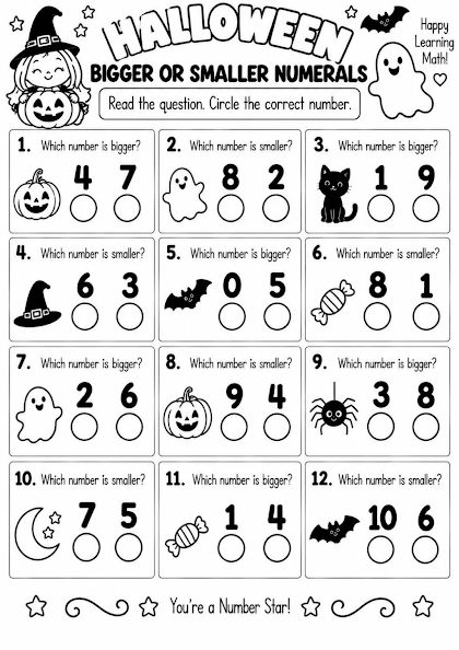 Halloween Bigger or Smaller Numerals
