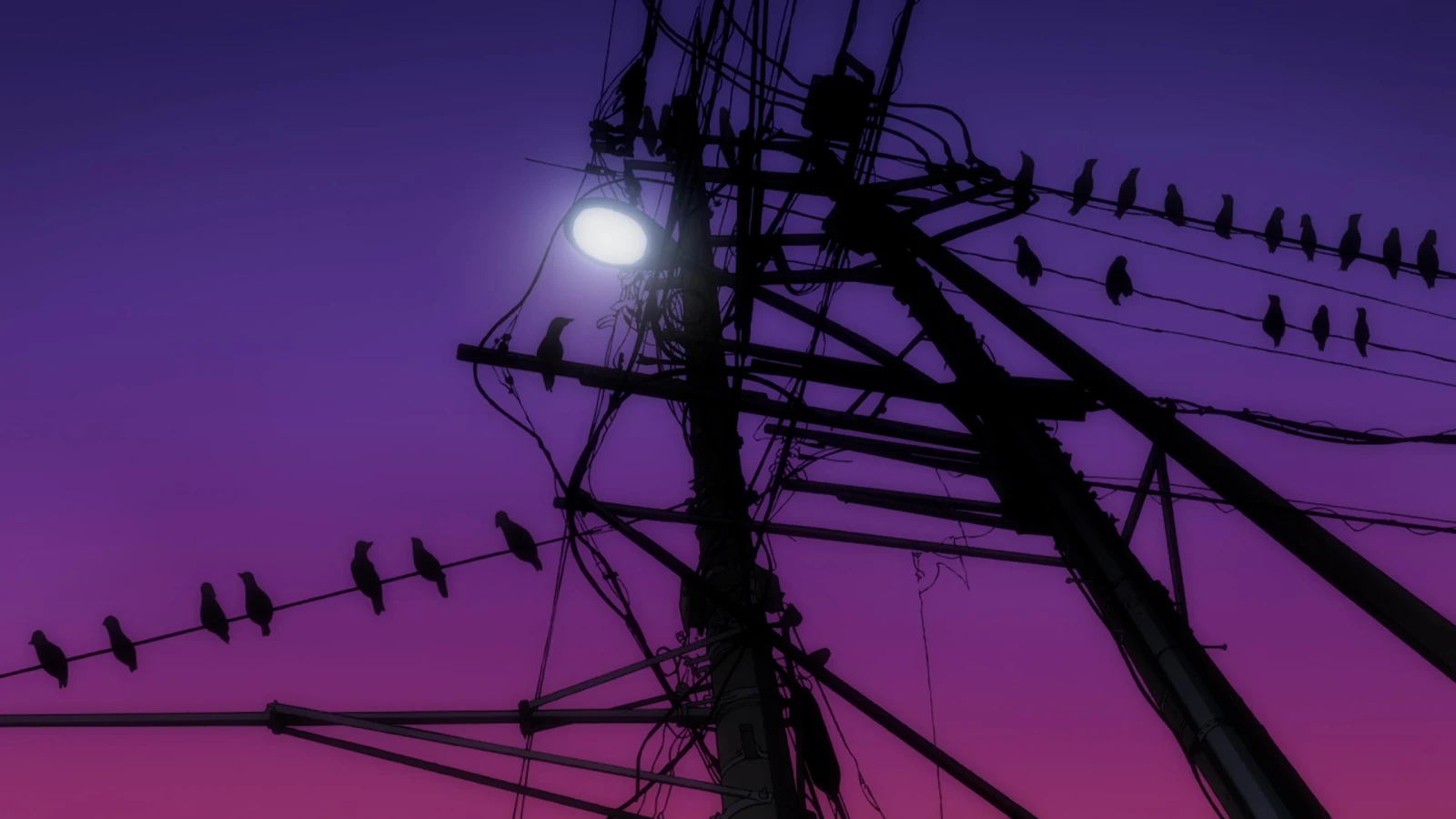 Birds On Power Lines - Anime Digital Art 4K Wallpaper (3840x2160)