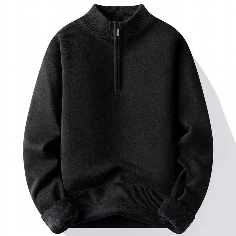 Gefütterter Herren-Strickpullover mit Reißverschluss