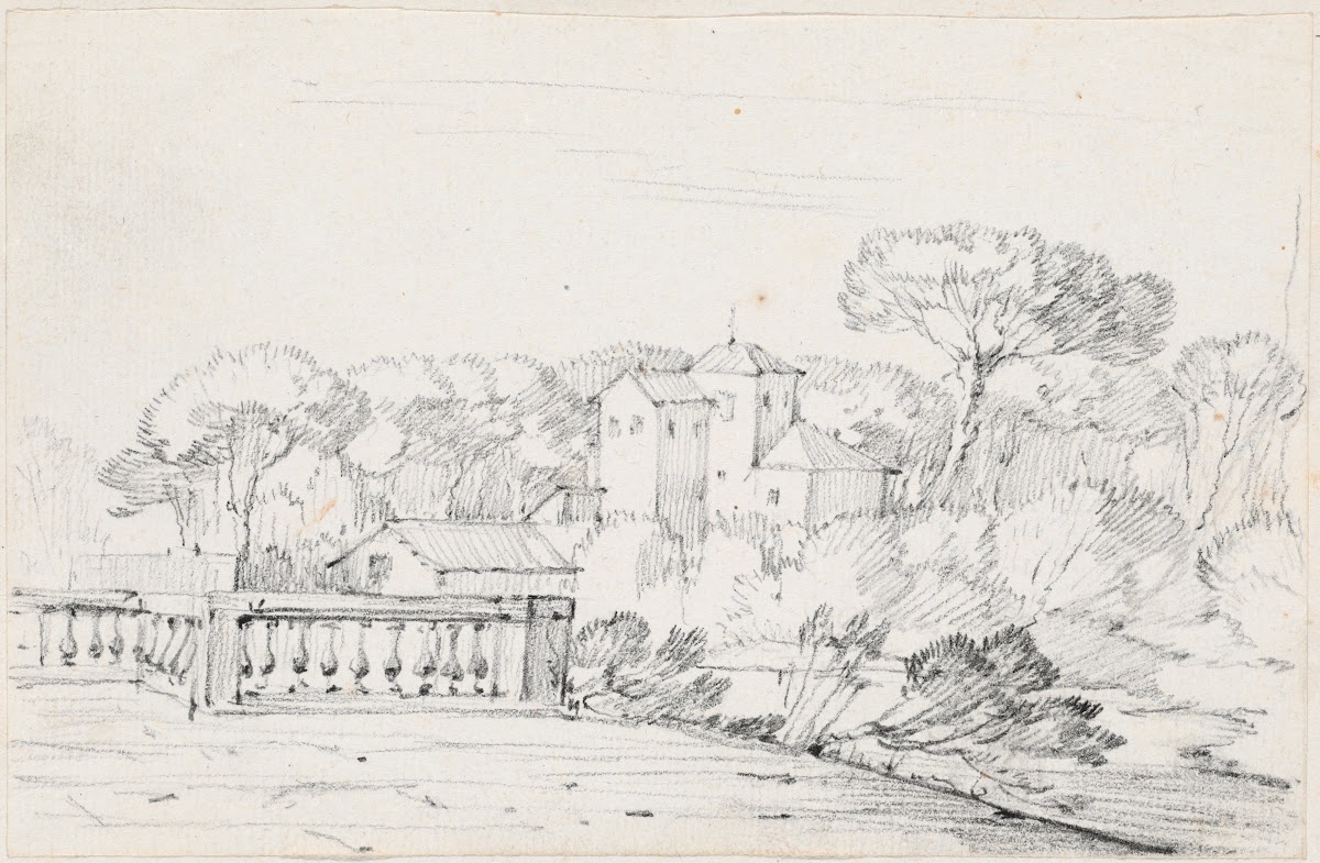 Terrace by a River with a Villa and Trees Beyond 1744 1750