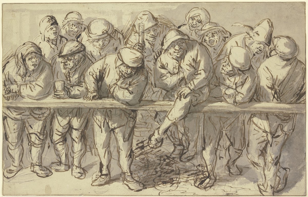 Zuschauer hinter einem Geländer ca 1640 1641
