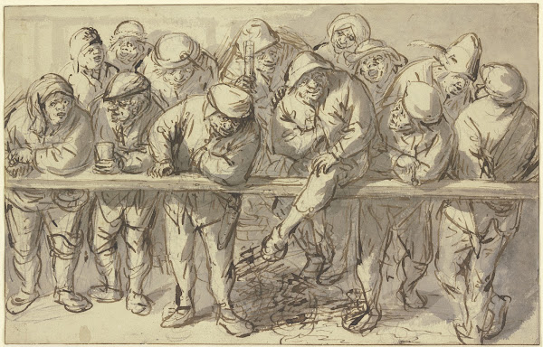 Zuschauer hinter einem Geländer ca 1640 1641