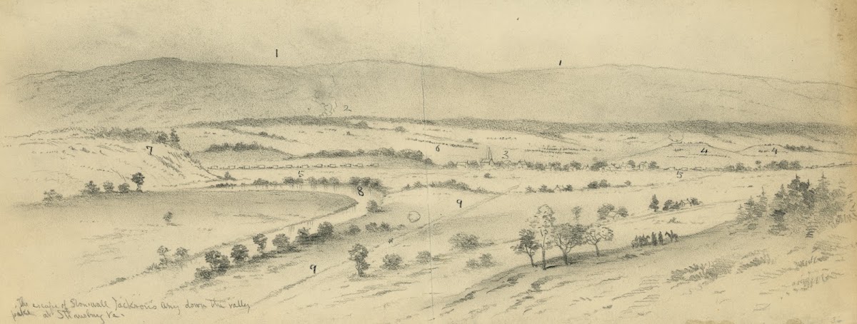 The escape of Stonewall Jacksons Army down the valley pike at Strausburg Va 1862