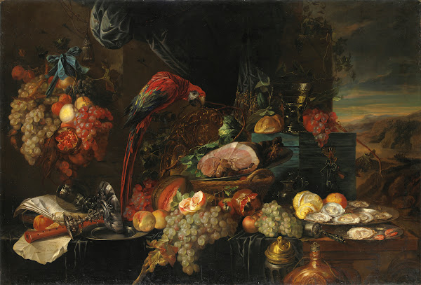 Still Life With Fruit Oysters And A Parrot