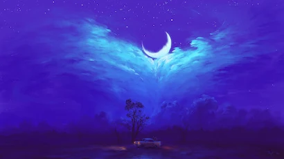 Digital Painting, Sky, Night, Clouds, Moon Full HD Wallpaper Background