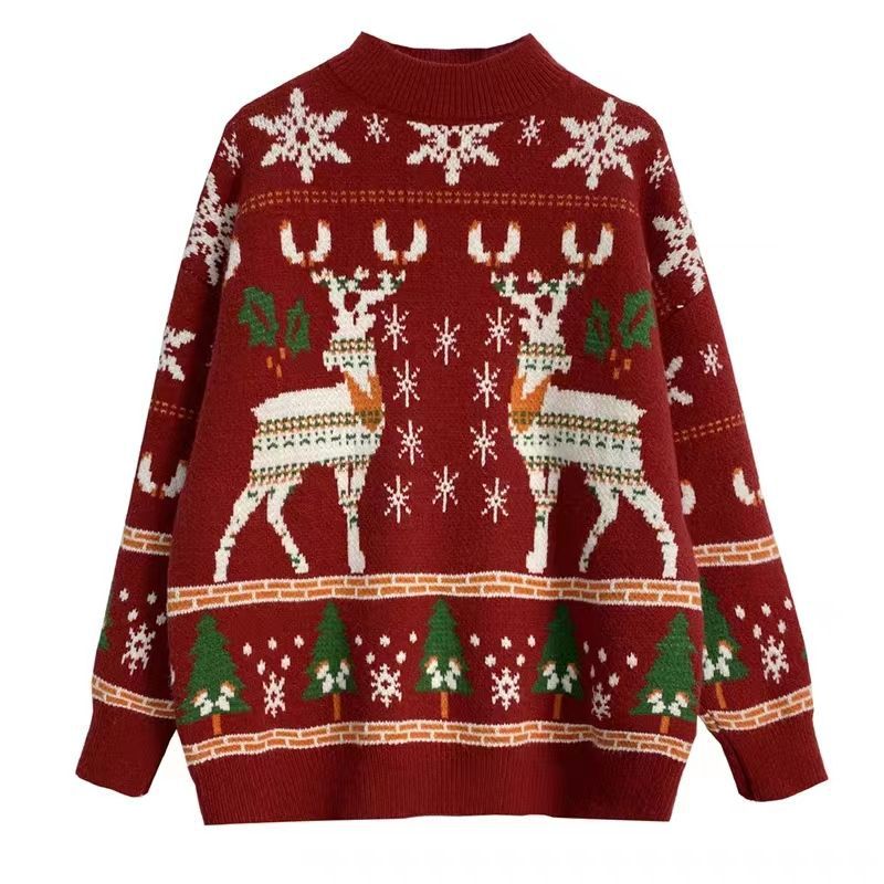 Festive knitted sweater with embroidery