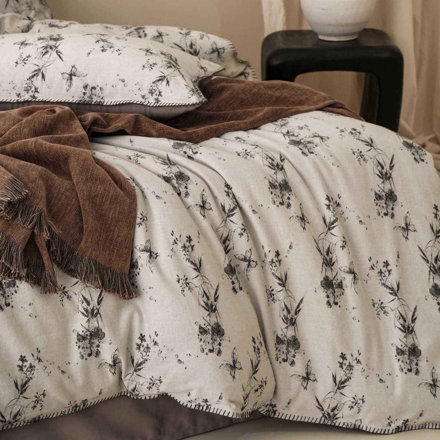 Baumwoll-Leinen-Bettwäsche-Set, Jacquard, 4-teilig