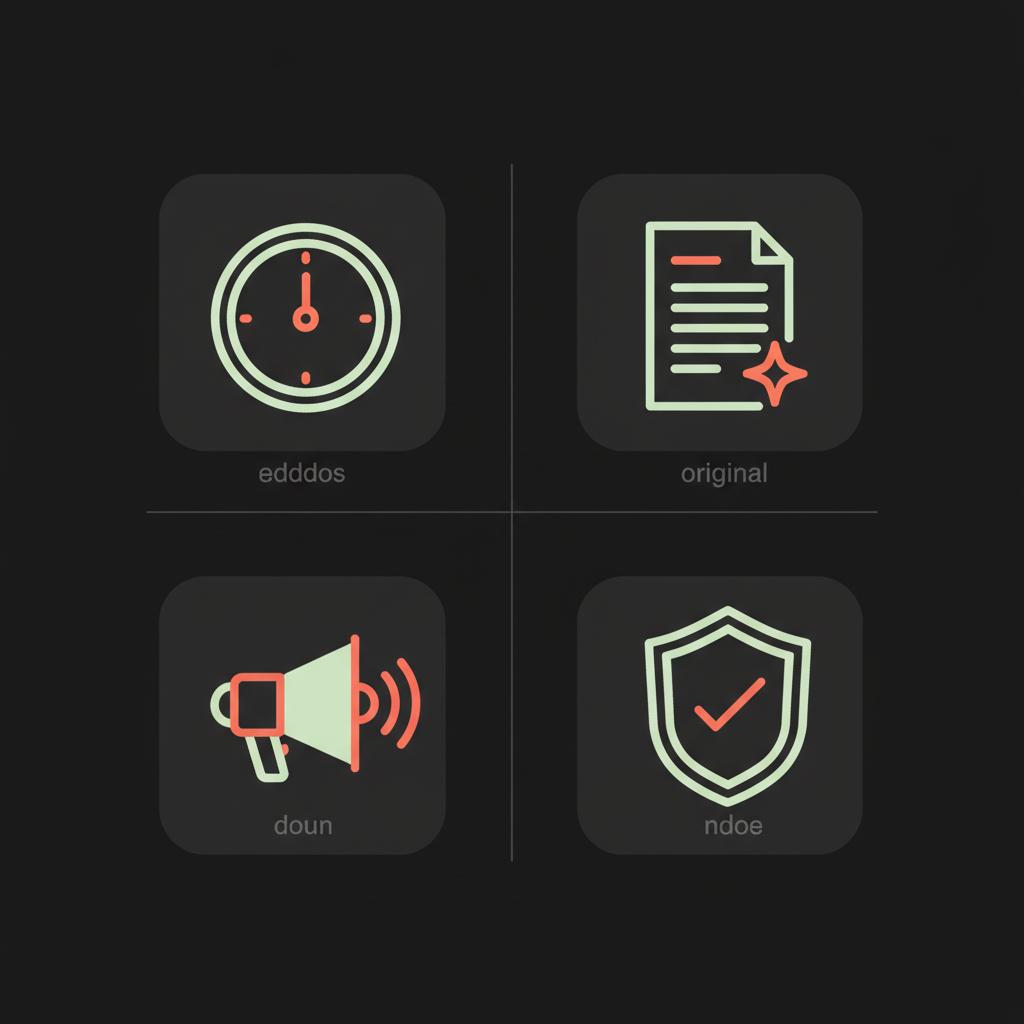 Minimal vector infographic with four icons for timing, original posts, amplifiers, and ethical practices on a black background in Social Success Hub palette — tweets to trend