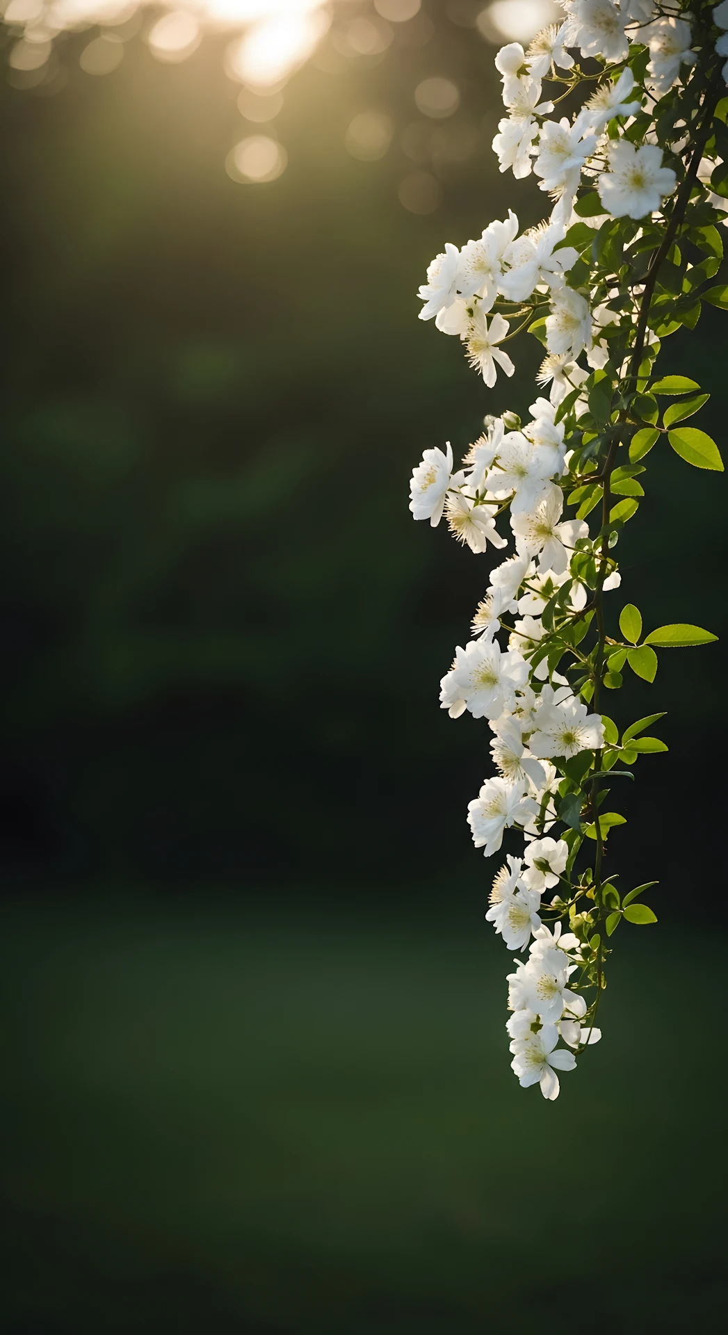 White Climbing Roses Draped in Golden Sunlight - Free 4K mobile Wallpaper