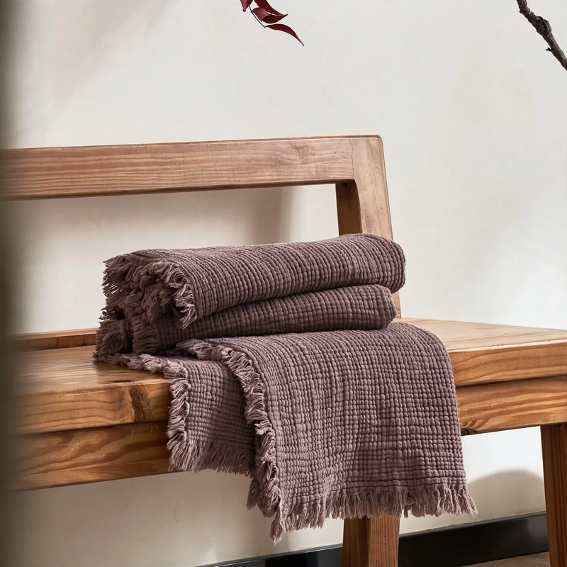 Cotton blanket layered, fringes, dual color