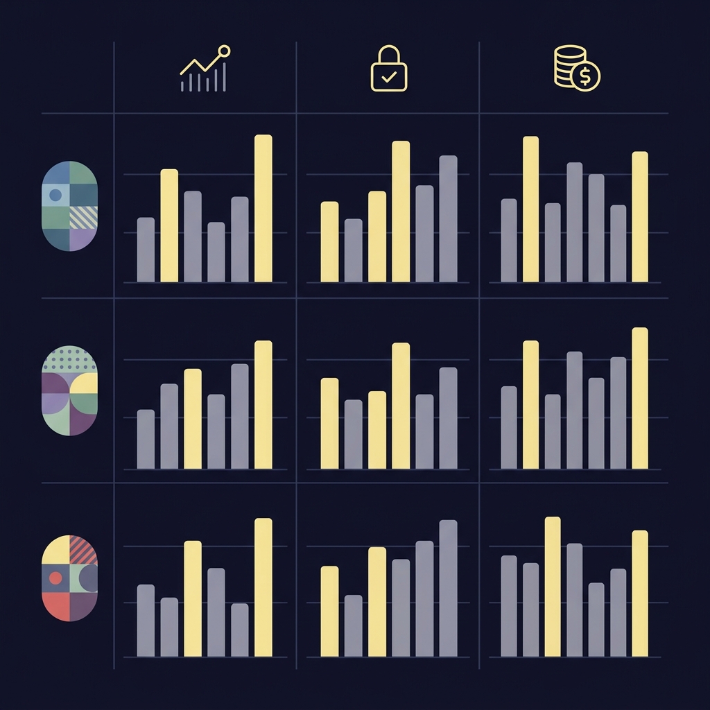 Minimalist 2D vector comparison table showing median CLV hold and posted limits across anonymized operators for sharpest sportsbooks in a dark Funded Plays brand palette