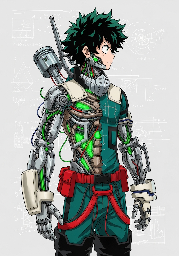 Anime Cyborg Hero Mechanical Blueprint Deku Art