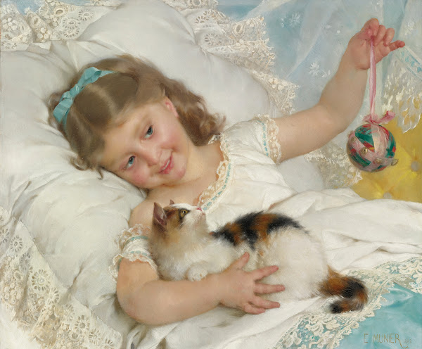 Petite fille  chat 1882