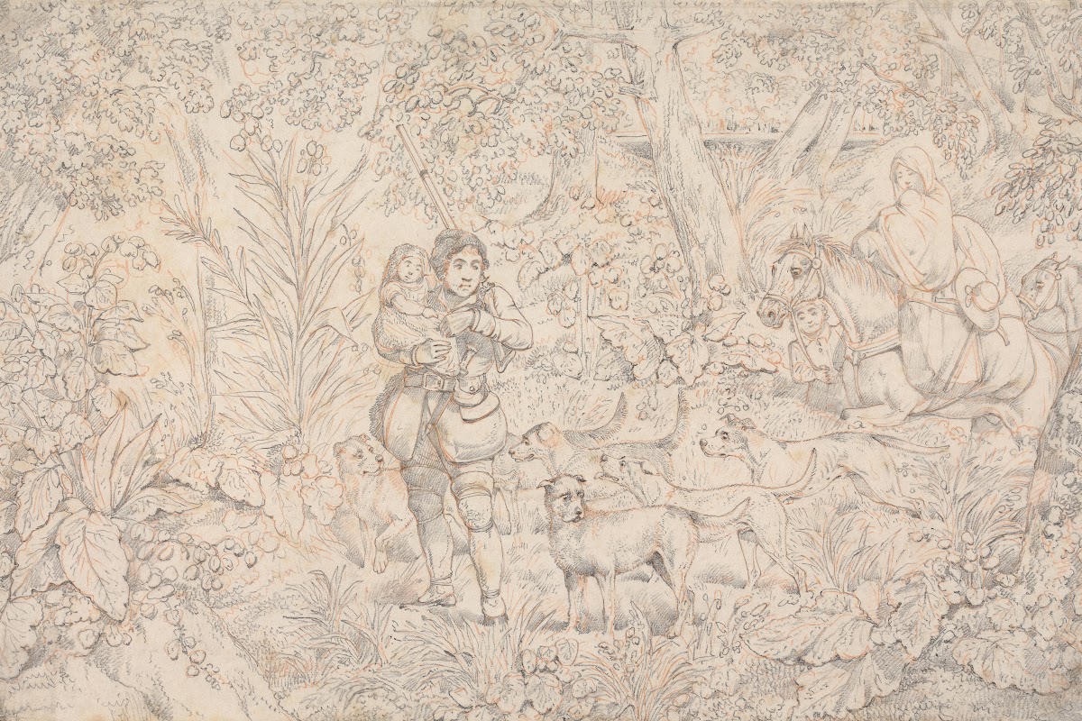 Sporting Incidents Drawing For the Soft ground Etching of Through the Wood