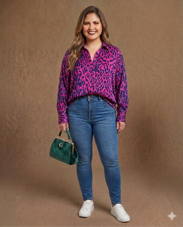 Blusón en Seda Magenta Animal Print
