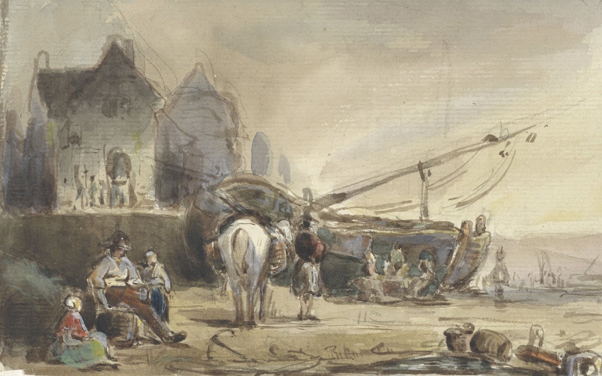 Strandgezicht met boten en vissers 1832   1891