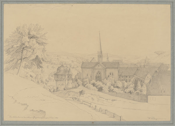 Blick auf Kloster Maulbronn links der Faustturm 1848