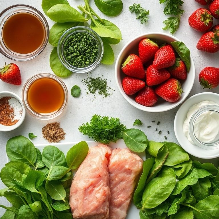 Ingredients for Easy Strawberry Spinach Salad with Honey Balsamic Vinaigrette – Fresh, Crisp & Quick for Weeknights