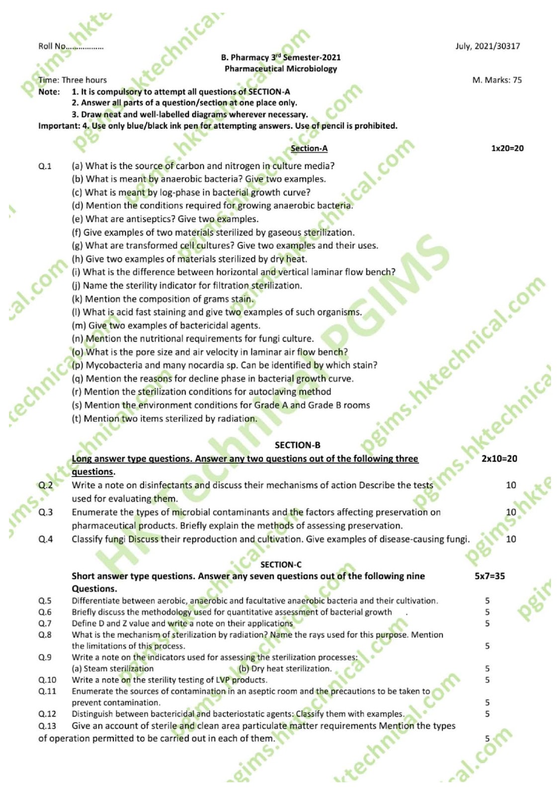 BP303T Pharmaceutical Microbiology UHSR 3rd Semester B.Pharmacy Previous Year's Question Paper,BP303T Pharmaceutical Microbiology,BPharmacy,Previous Year's Question Papers,BPharm 3rd Semester,PGIMS Question Paper,Pharmaceutical Microbiology,SDPGIPS UHS Rohtak,University of Health Sciences Rohtak (UHSR),