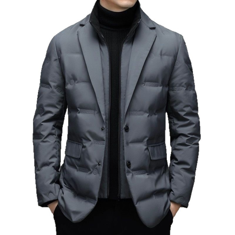 Men's down jacket in blazer style with removable collar
