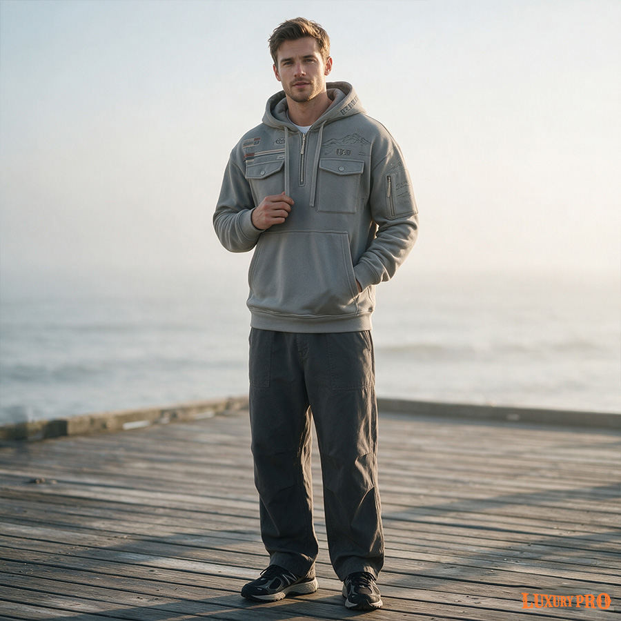 2D Half-Zip Multi-Pocket Sweatshirt