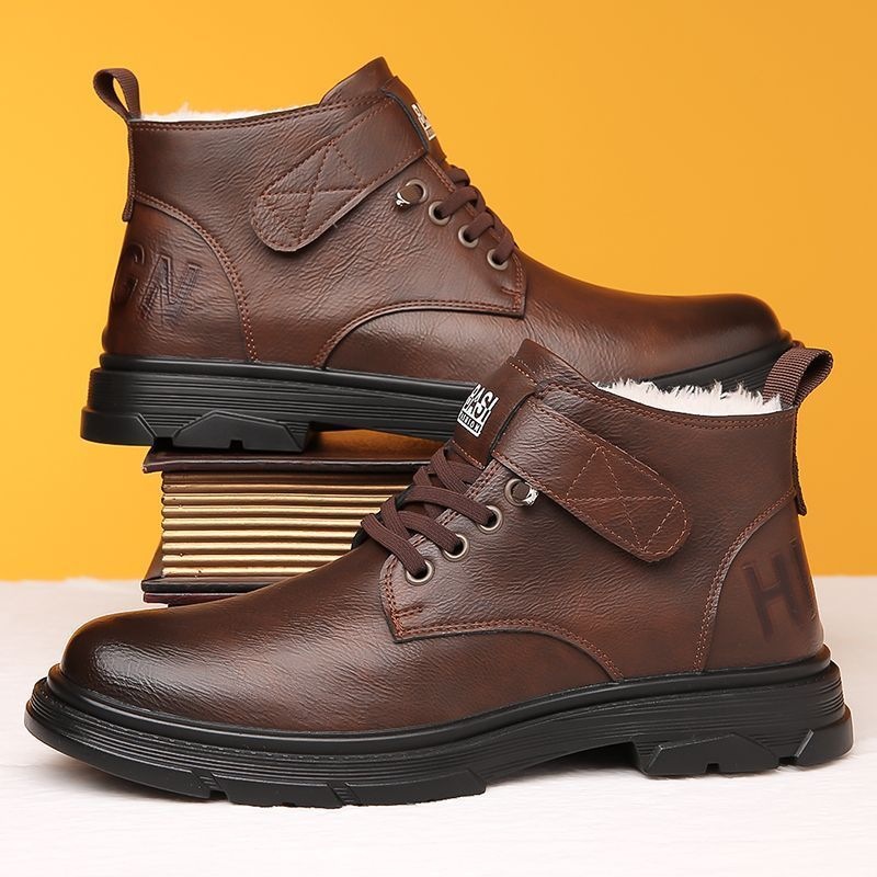 Gefütterte Herren-Winterstiefel, High-Top, PU-Leder