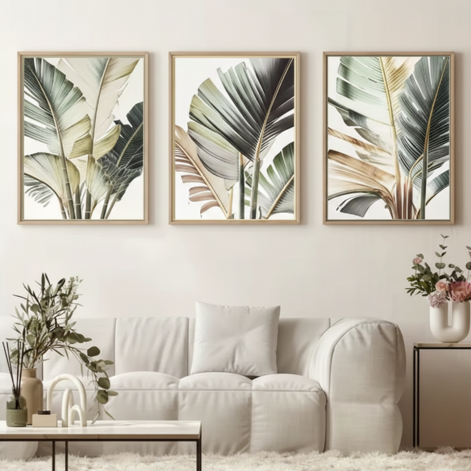 Verdant Palms | Large-Scale Botanical Triptych Art Wall Art Canvas Print  - Image 3