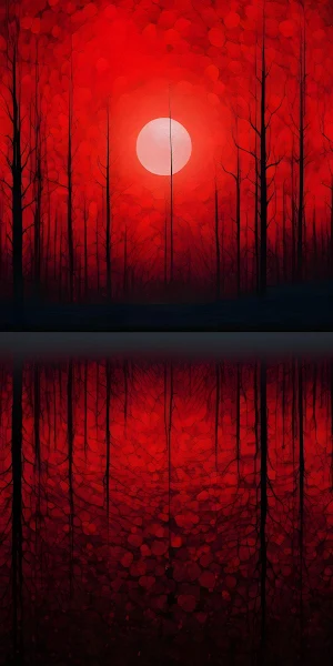 Red Forest Scene, Blood Moon Art, Gothic Landscape, Abstract Forest Illustration Full HD iPhone Wallpaper Background