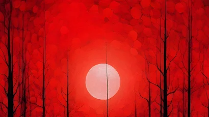 Red Forest Scene, Blood Moon Art, Gothic Landscape, Abstract Forest Illustration Full HD iPhone Desktop & Mobile Wallpaper Background