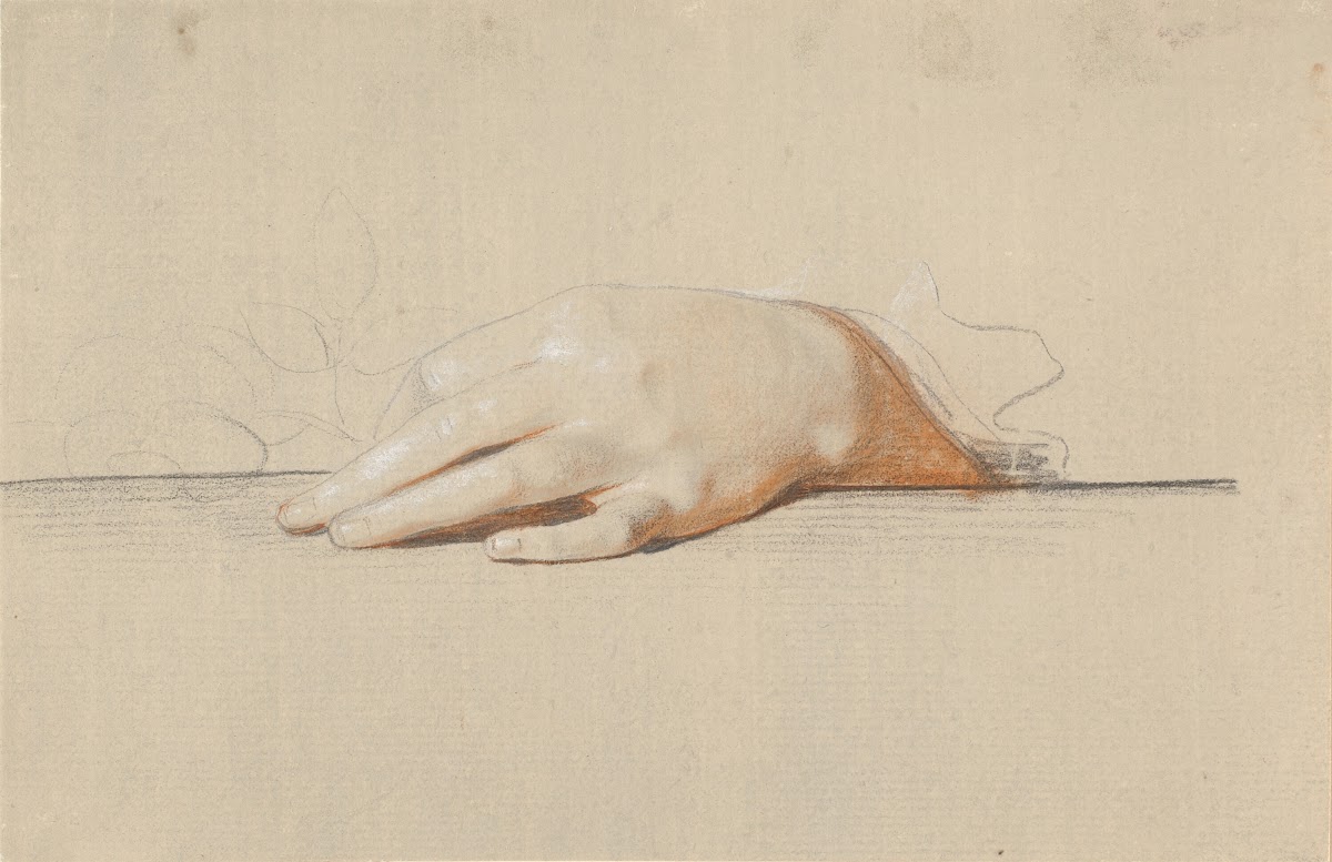 En venstre hånd hvilende på et bord holdende en rose 1788  1791