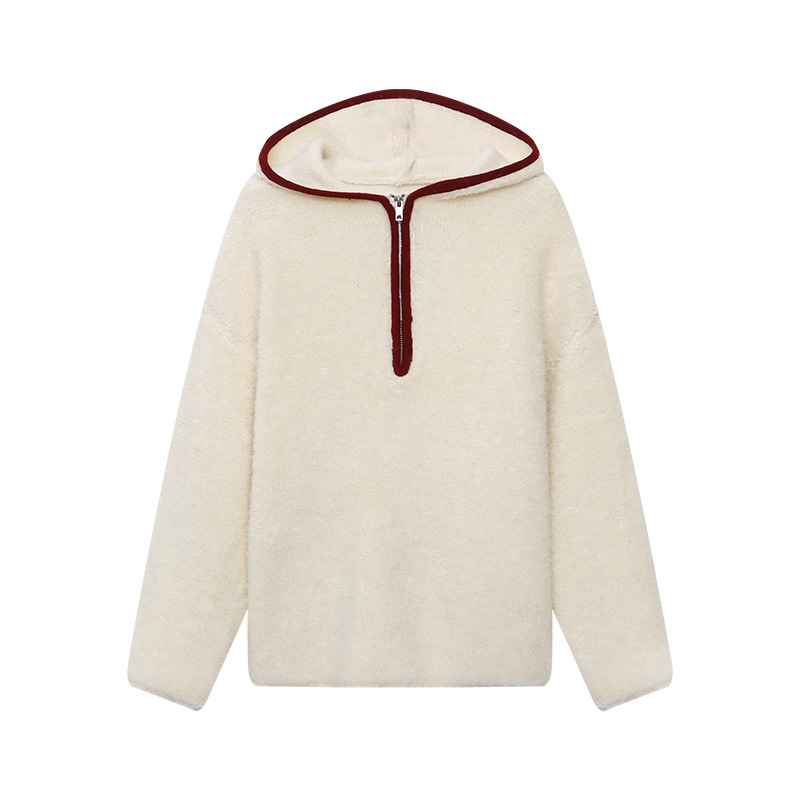 Lässiger Strickpullover mit Reißverschluss und Fleece-Optik