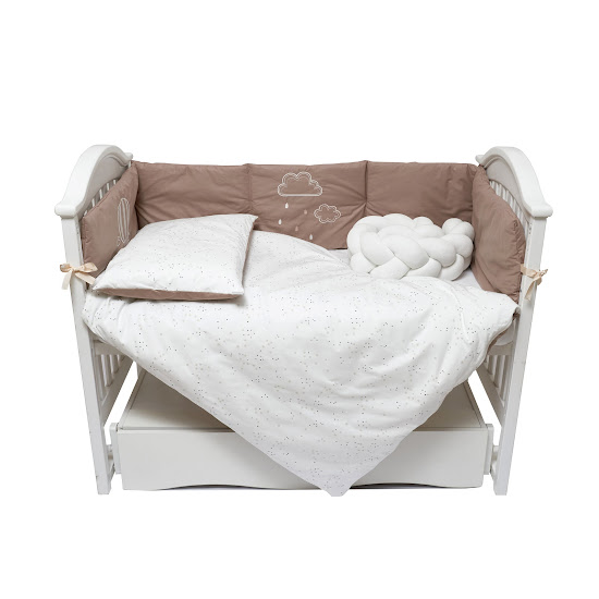 Bedding set for a baby crib 7 el Twins Fluffy Puffy Mocca beige dark