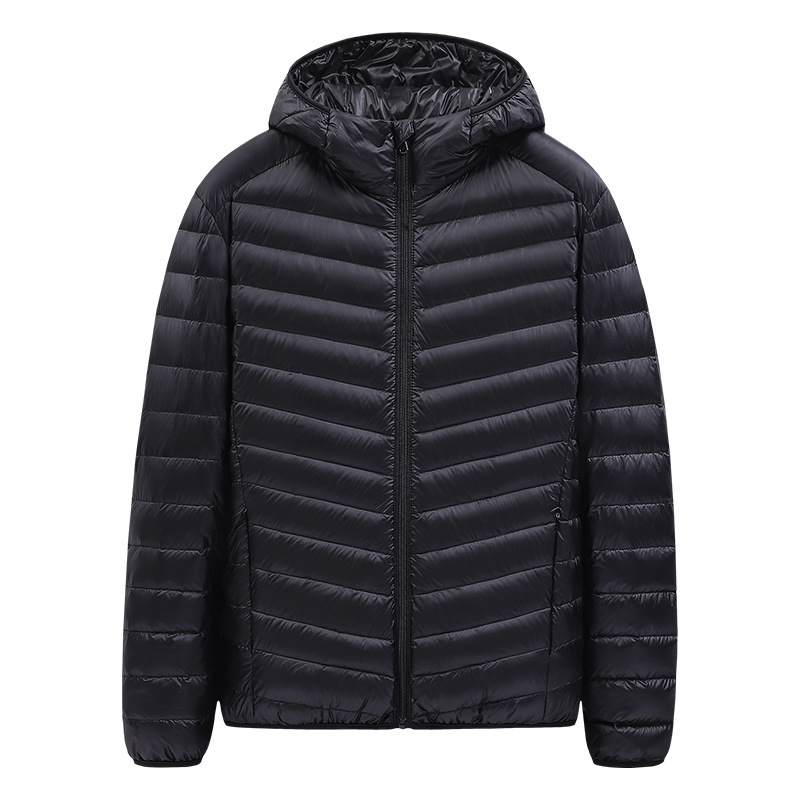 Lightweight men's down jacket with stand-up collar, 90% duck down
