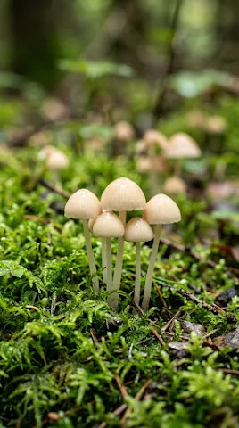 Tiny Mushrooms on Verdant Moss