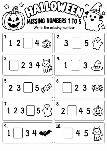 Halloween Missing Numbers 1 to 5