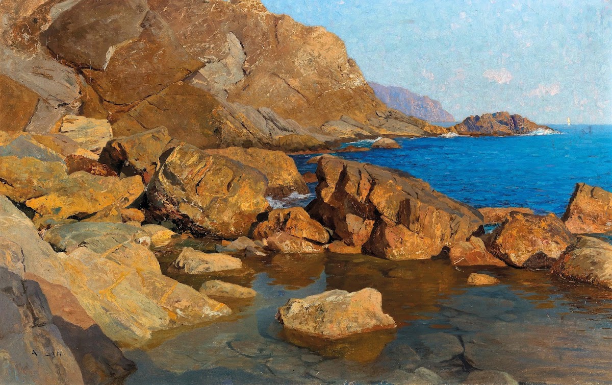 Felsige Küste bei Nervi in Abendsonne