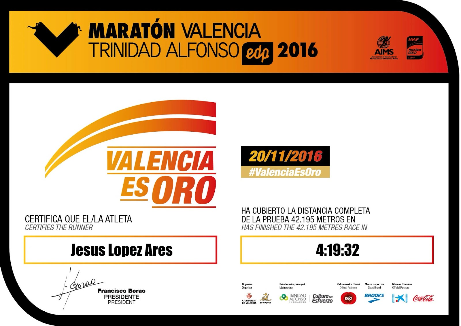 Diploma de MARATÓ VALENCIA