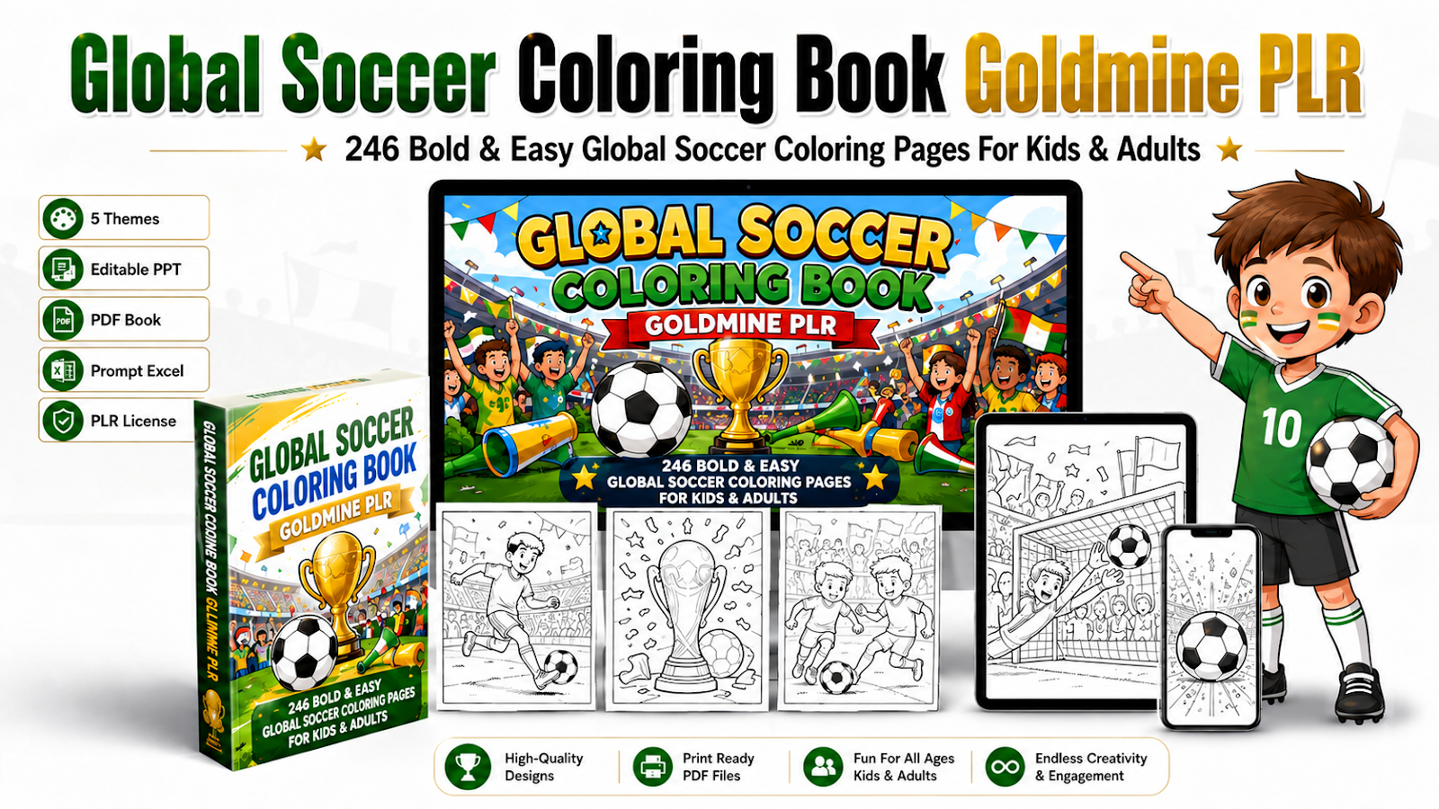 Global Soccer Coloring Book Goldmine PLR Frontend Offer Banner