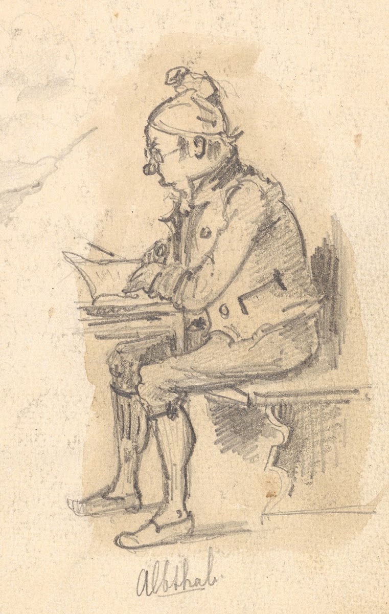 Sitzender lesender Mann von der Seite