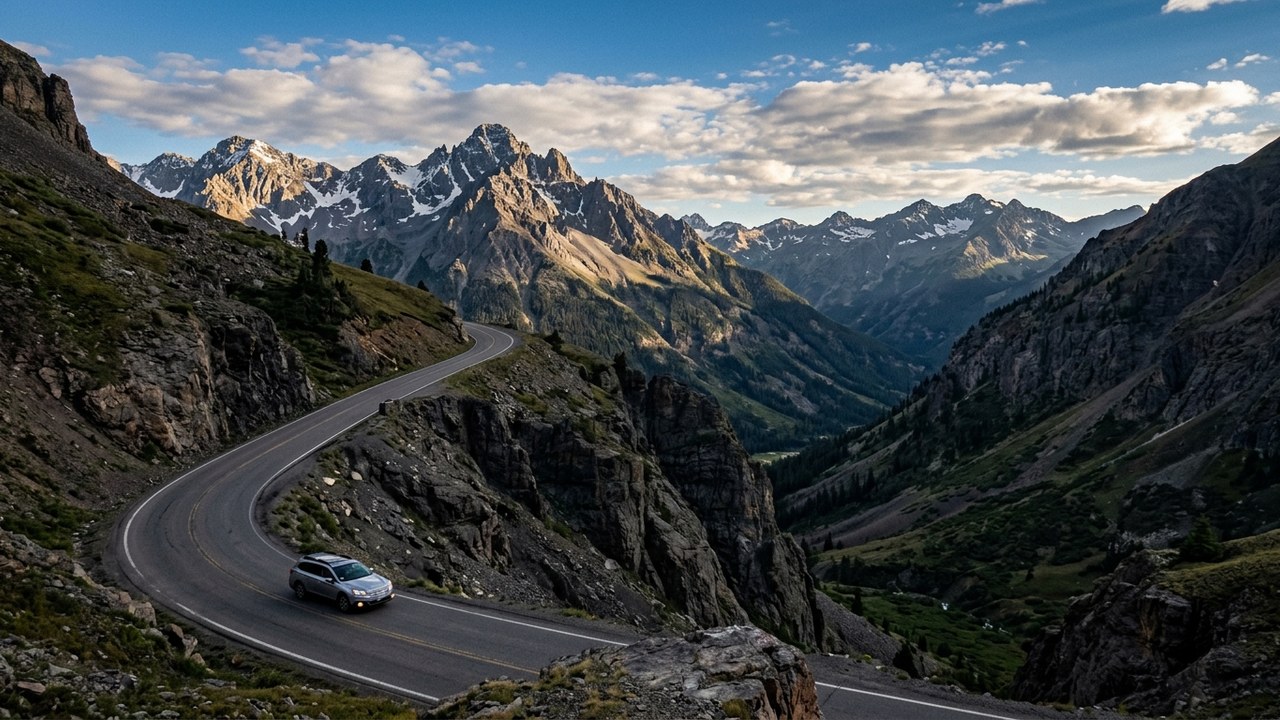 Million Dollar Highway cliffside mountain road through San Juan Mountains Colorado