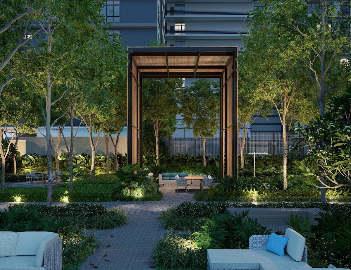 Khaya Residences — landscaped garden pergola