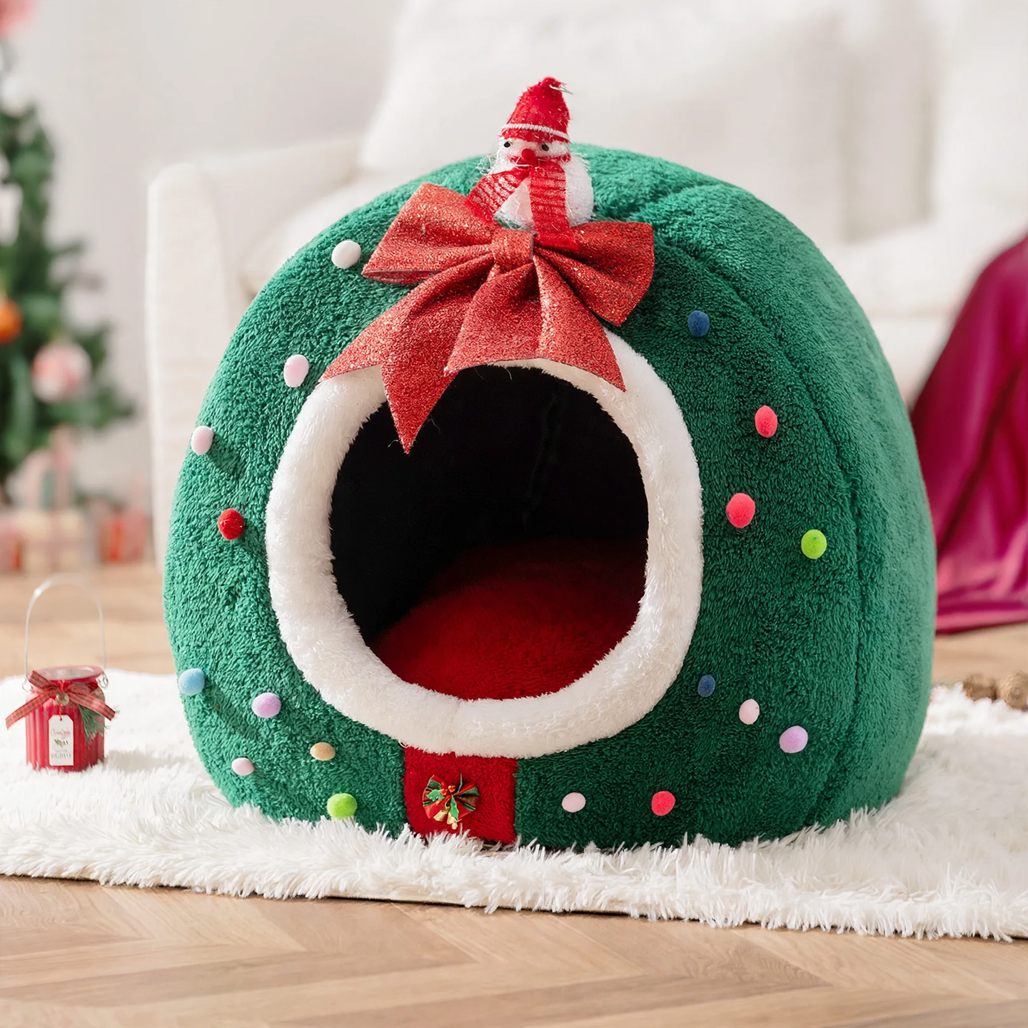 Semi-open pet bed with festival design