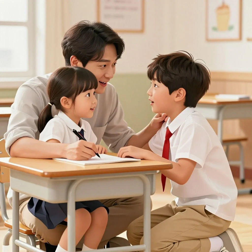 부모가 아이 눈높이에서 공부 동기를 살려주는 따뜻한 대화 장면