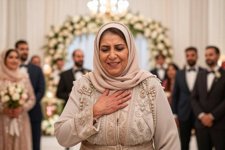 امرأة عربية سعيدة في حفل زفاف