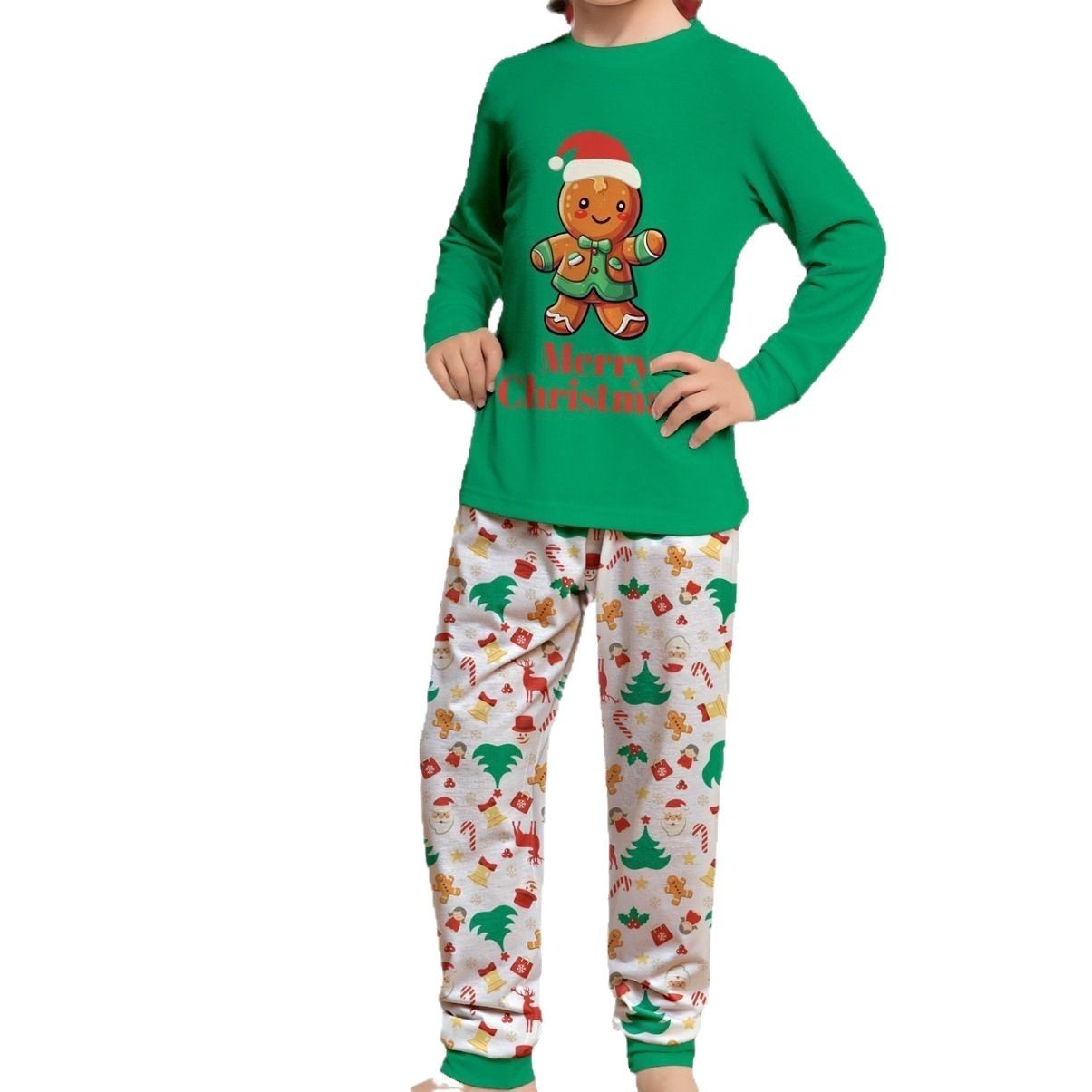 Familien-Pyjama-Set, Lebkuchenmann-Druck, Langarm