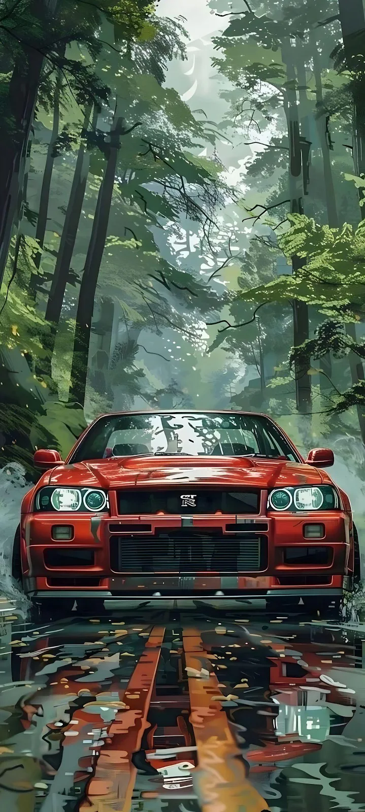 Red Nissan Skyline GT-R - Digital Illustration Full HD iPhone Wallpaper (1080x2402)