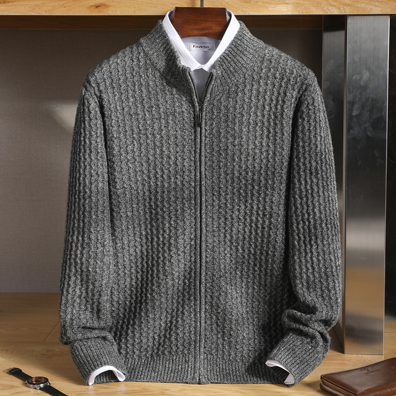 Lined cardigan with zipper for men