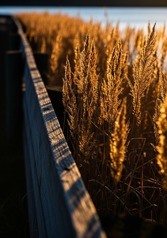 Golden Hour Grass and Weathered Fence Macro