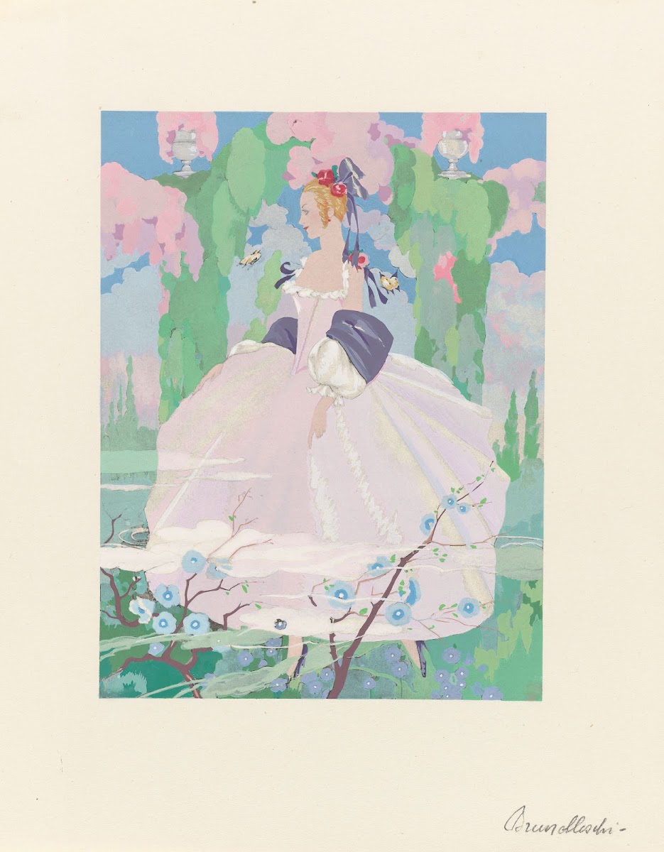 La Guirlande  Woman in pink dress in garden 1919 1920