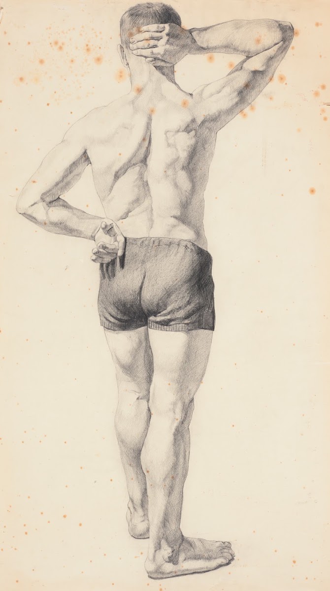 Study from life Back view of man in bathing suit circa 1926 1939